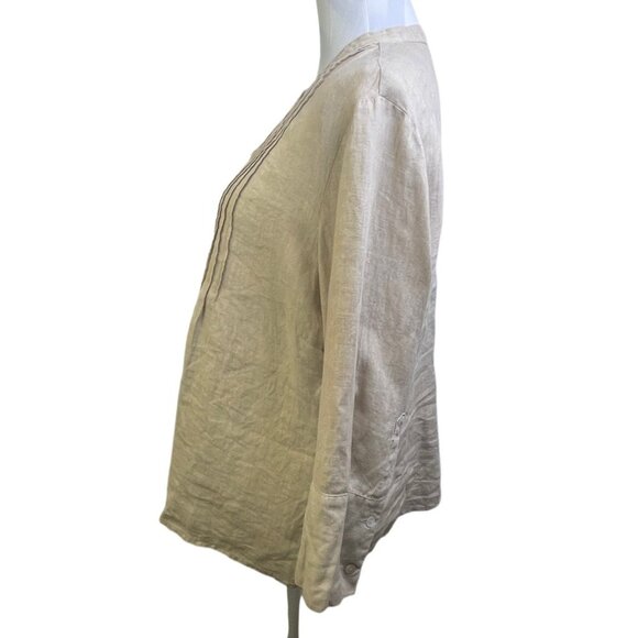 Russ Berens Malibu Button Down Blouse  Large Tan  Solid 100% Linen - Picture 2 of 7